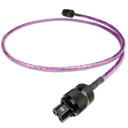 Audio cable with a black connector on a white background