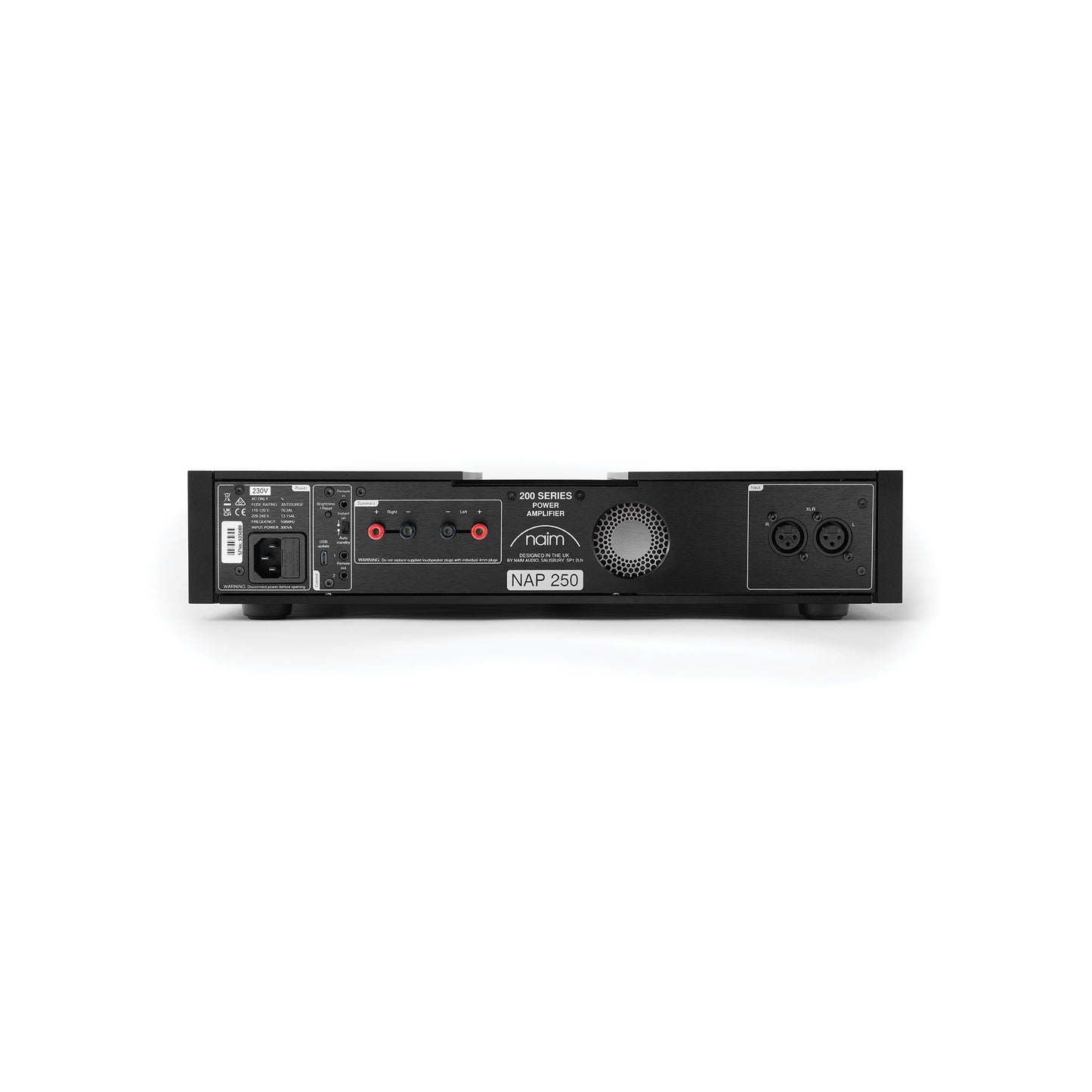 Back view of Naim NAP 250 Power Amplifier on white background