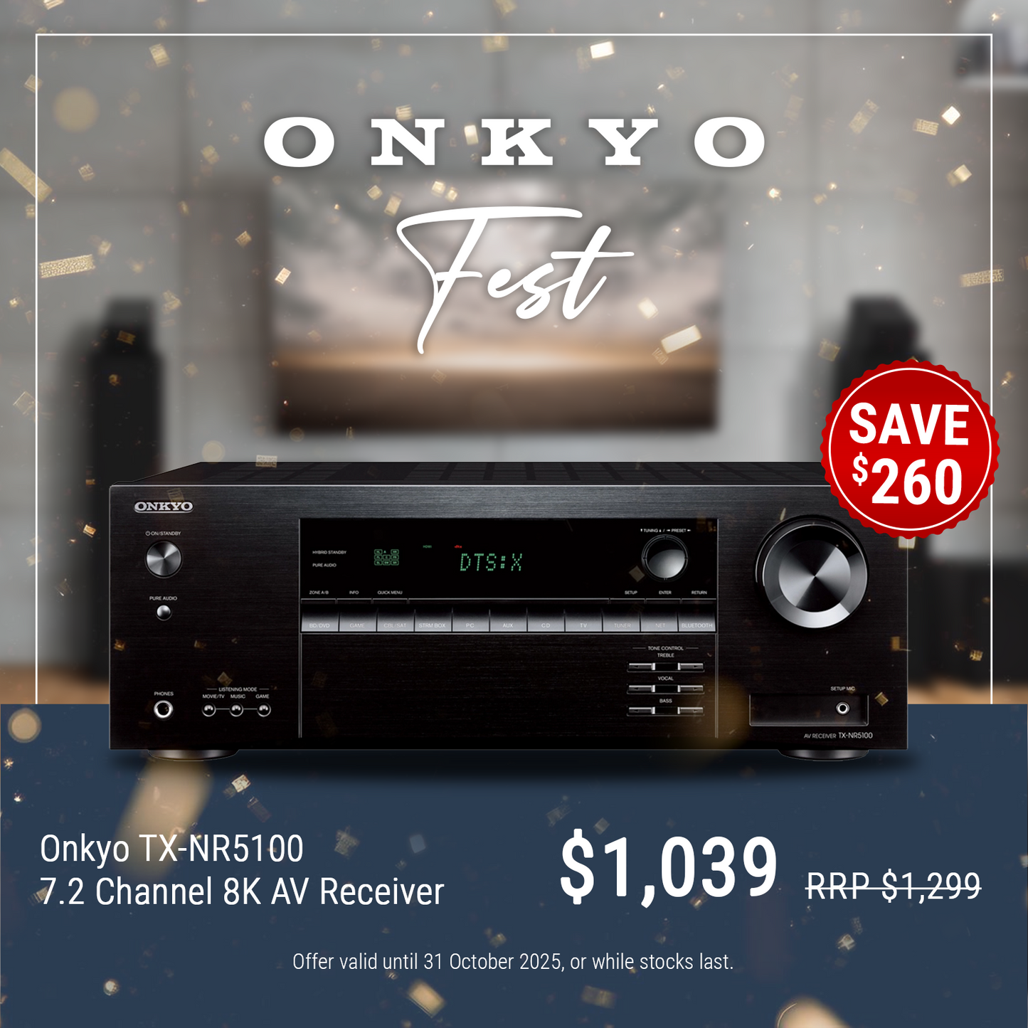 Onkyo TX-NR5100 with promotional text