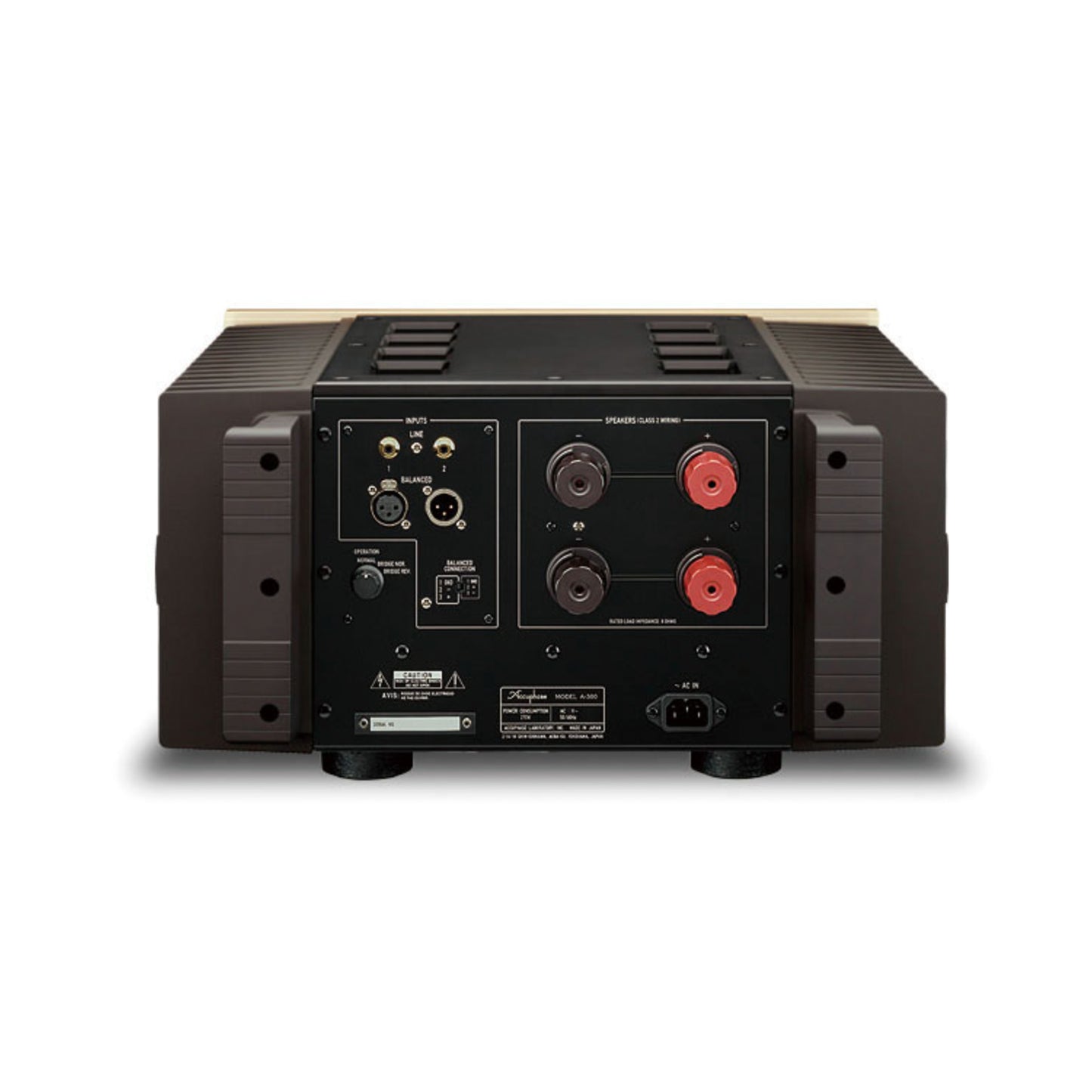 Back panel of Accuphase A-300 Mono Power Amplifier on white background