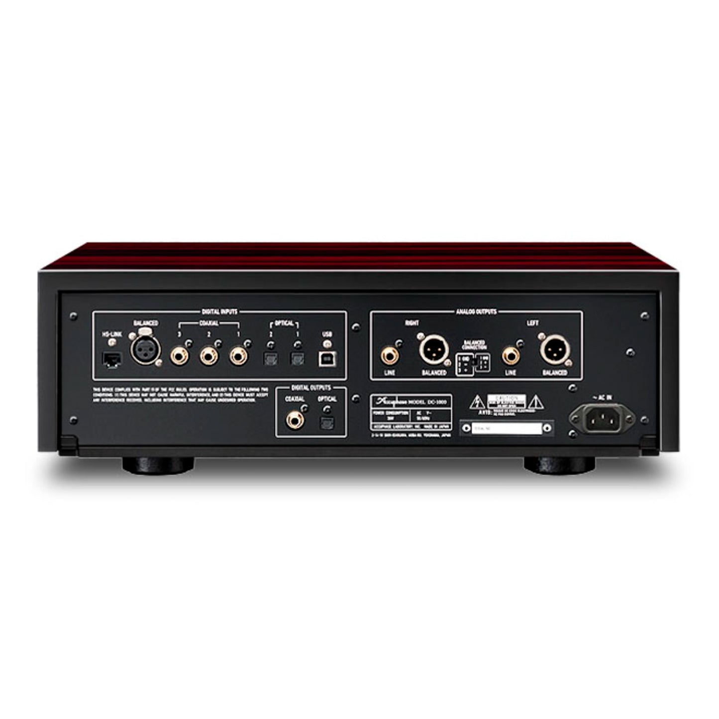 Back view of Accuphase DC-1000 Digital to Analogue Convertor on white background
