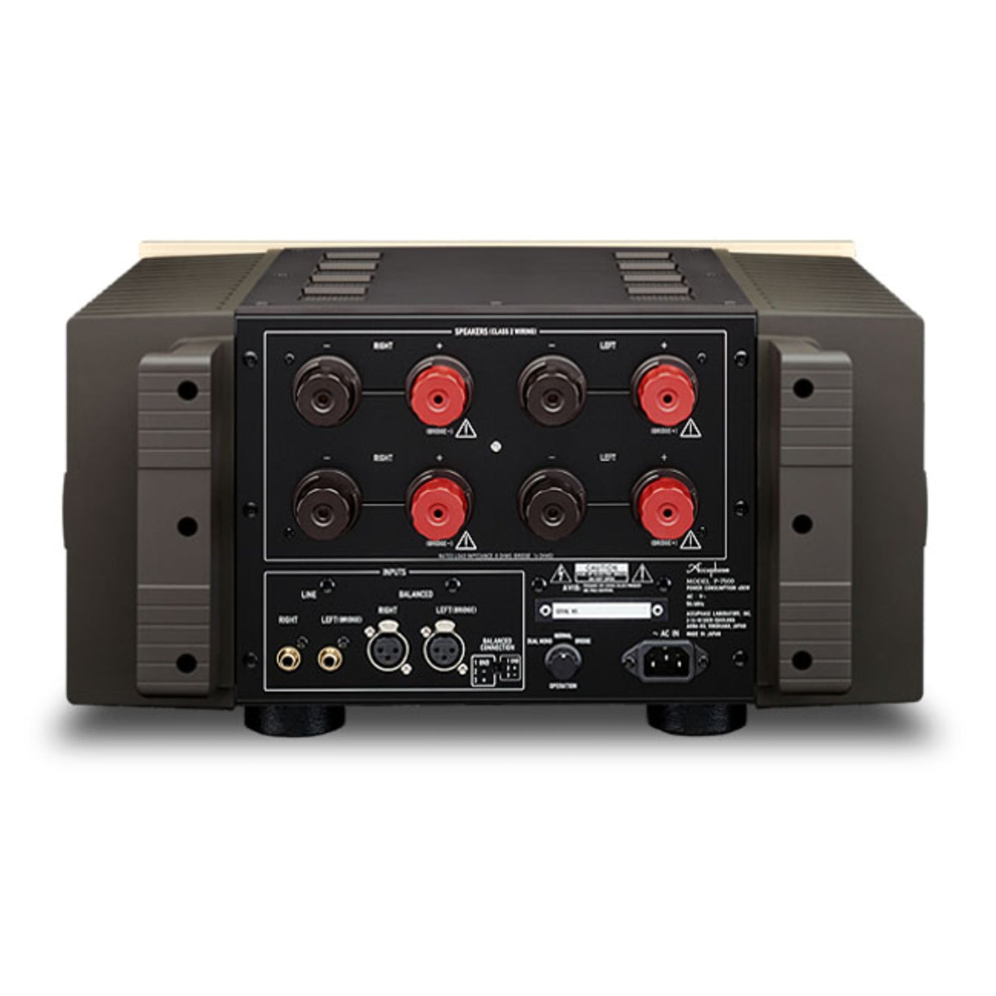Back panel of Accuphase P-7500 Stereo Power Amplifier on white background