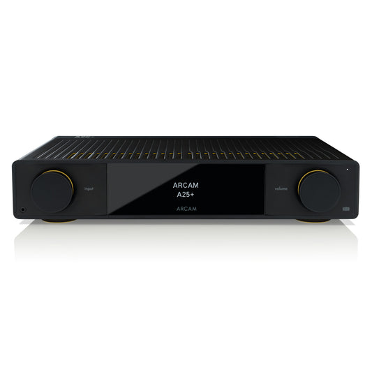 Front of Arcam A25+ Integrated Amplifier on white background