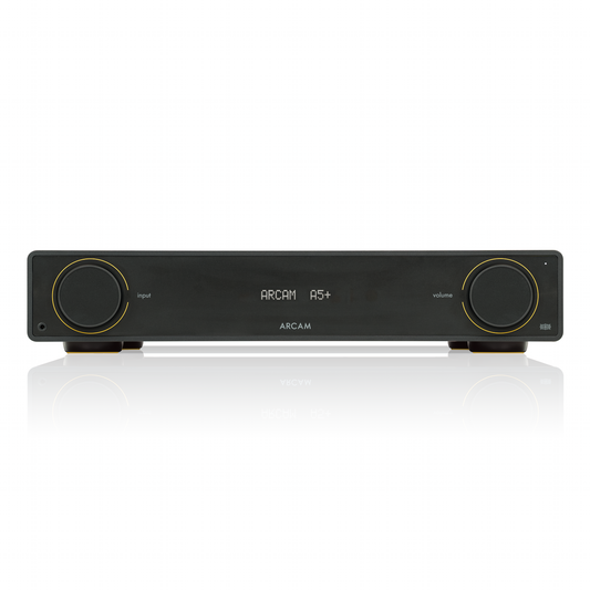 Front view of Arcam A5+ Integrated Amplifier on white background