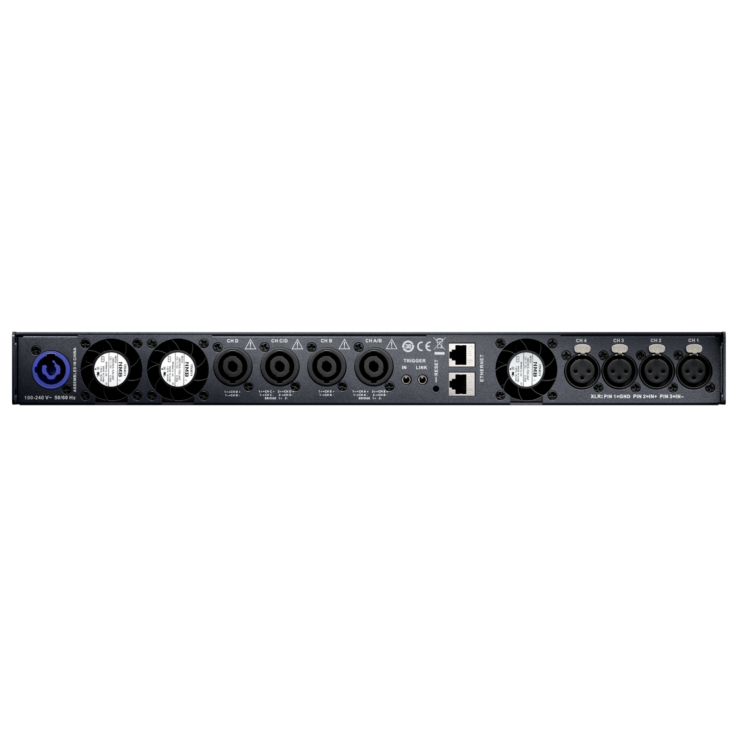 Back view of Ascendo DSP4-6602 Amplifier - showing connections