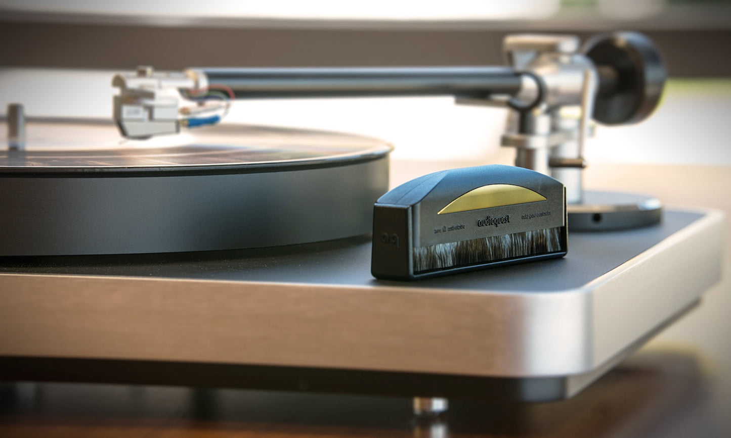 AudioQuest Super Conductive Anti-Static Record Brush on turntable