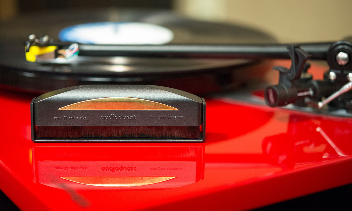AudioQuest Super Conductive Anti-Static Record Brush on turntable