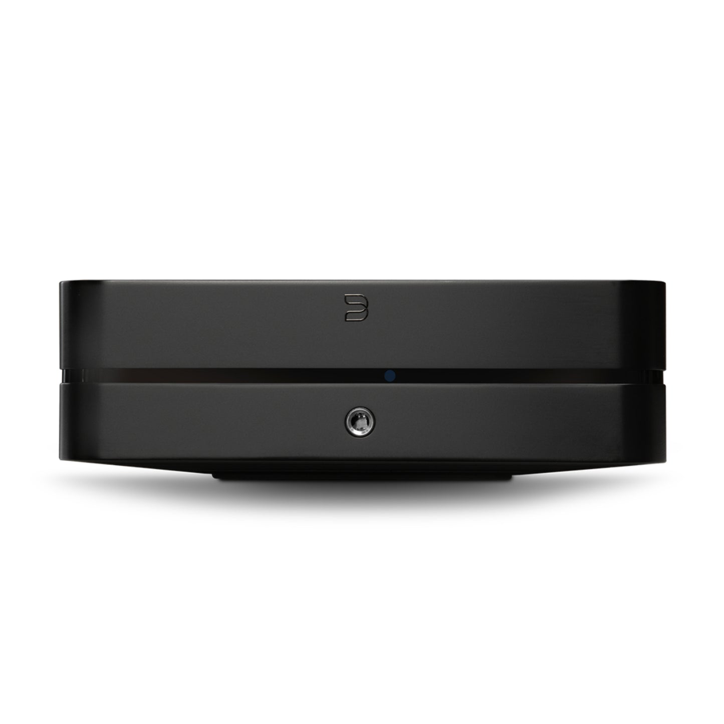 Black Bluesound Powernode Streaming Amplifier with a logo on a white background