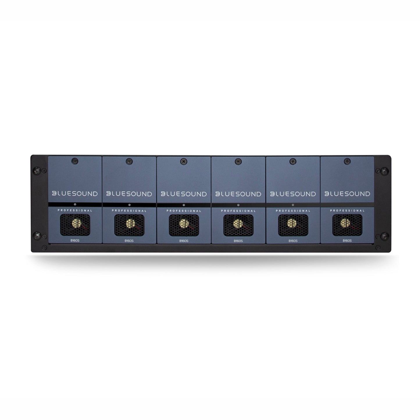 Several Bluesound Professional B160S Streaming Amplifiers in rack