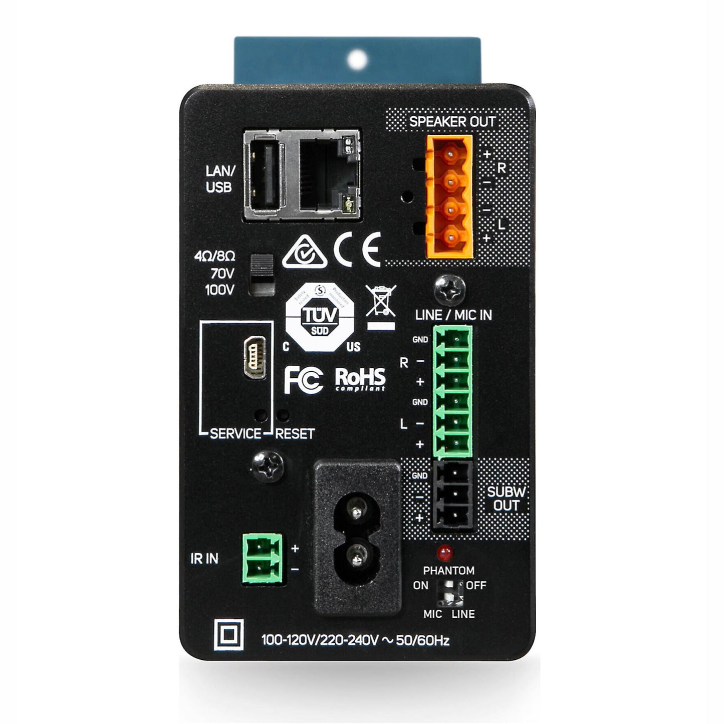 Back of Bluesound Professional B170S Streaming Amplifier on white background