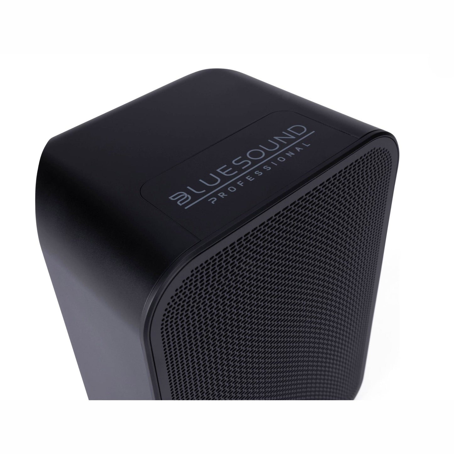 Top of Bluesound Professional BSP200 in black on white background