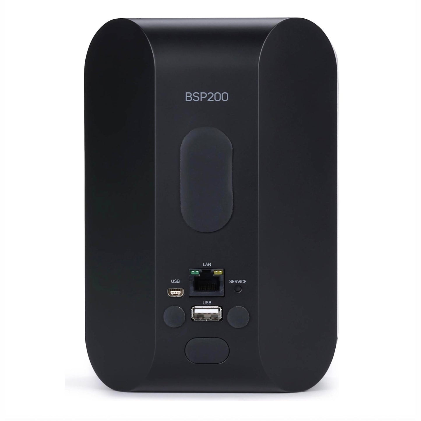 Rear of Bluesound Professional BSP200 in black on white background