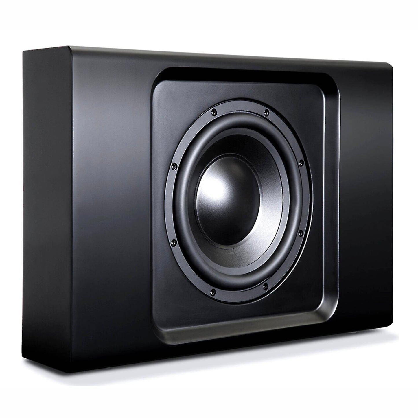 Angle of Bluesound Professional BSW150 Network Powered Subwoofer on white background