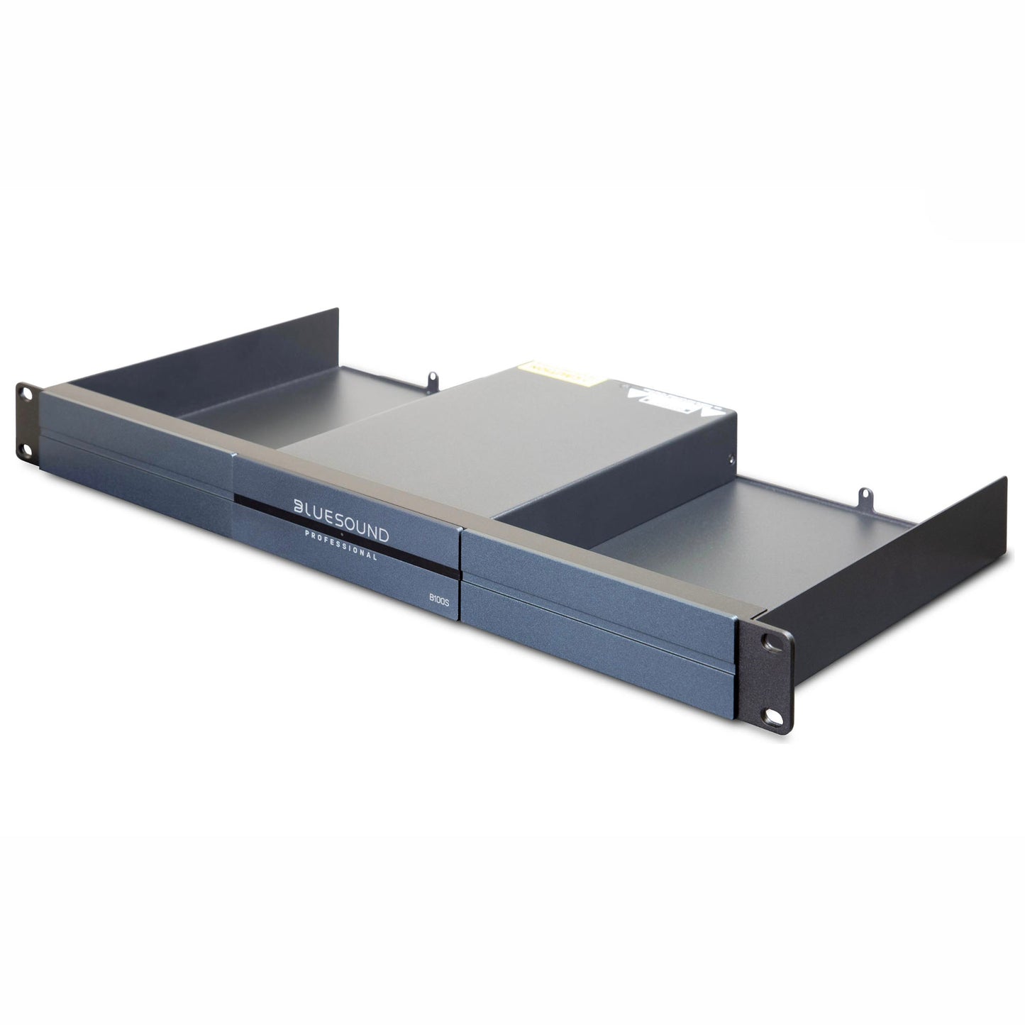 Bluesound audio equipment shelf on a white background