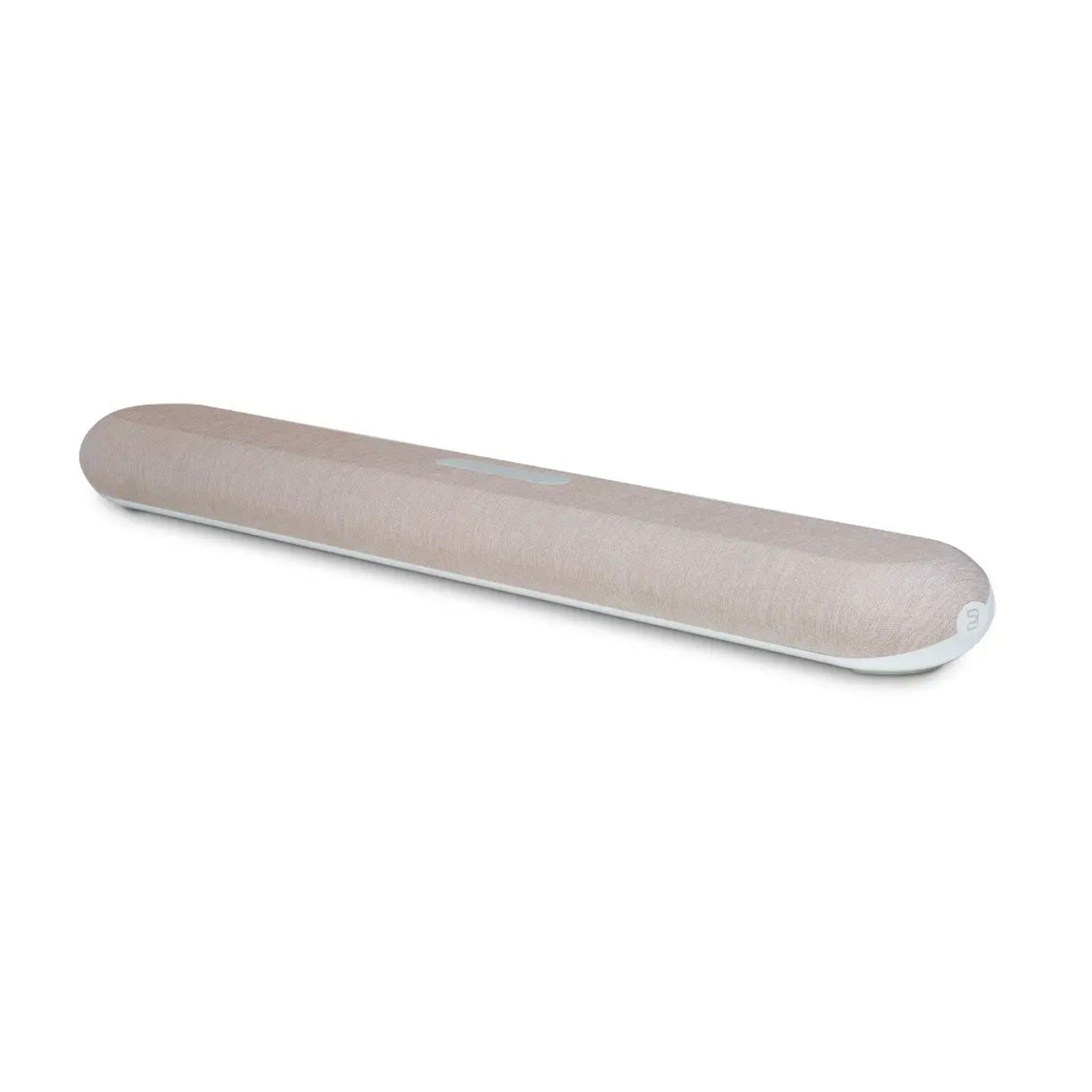 Angle view of Bluesound Pulse Cinema Mini Soundbar tan colour on white background