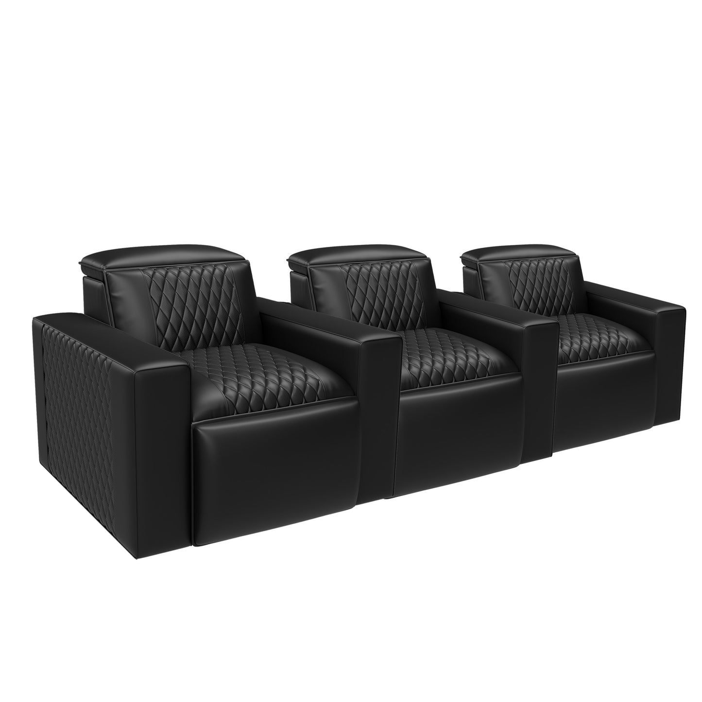 Cogworks Baron Diamond Cinema Chairs Black Leather - 3 Seater