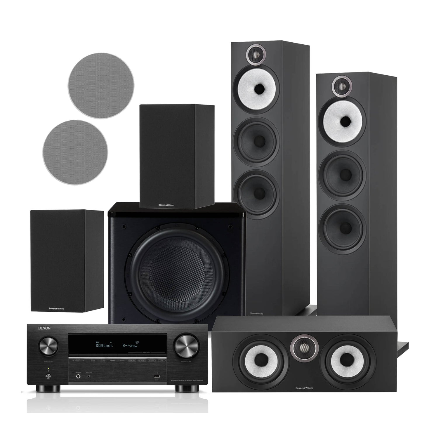 Denon AVC-3800H Bowers & Wilkins REL Home Theatre System on white background