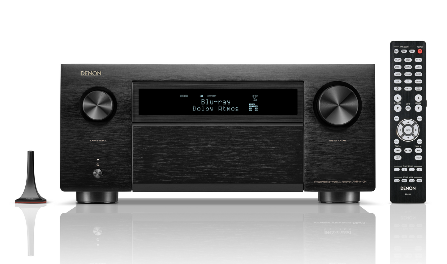 Denon AVC-A10H 8K Home Theatre Amplifier - Shown with Remote and Microphone: Audyssey MultEQ XT32