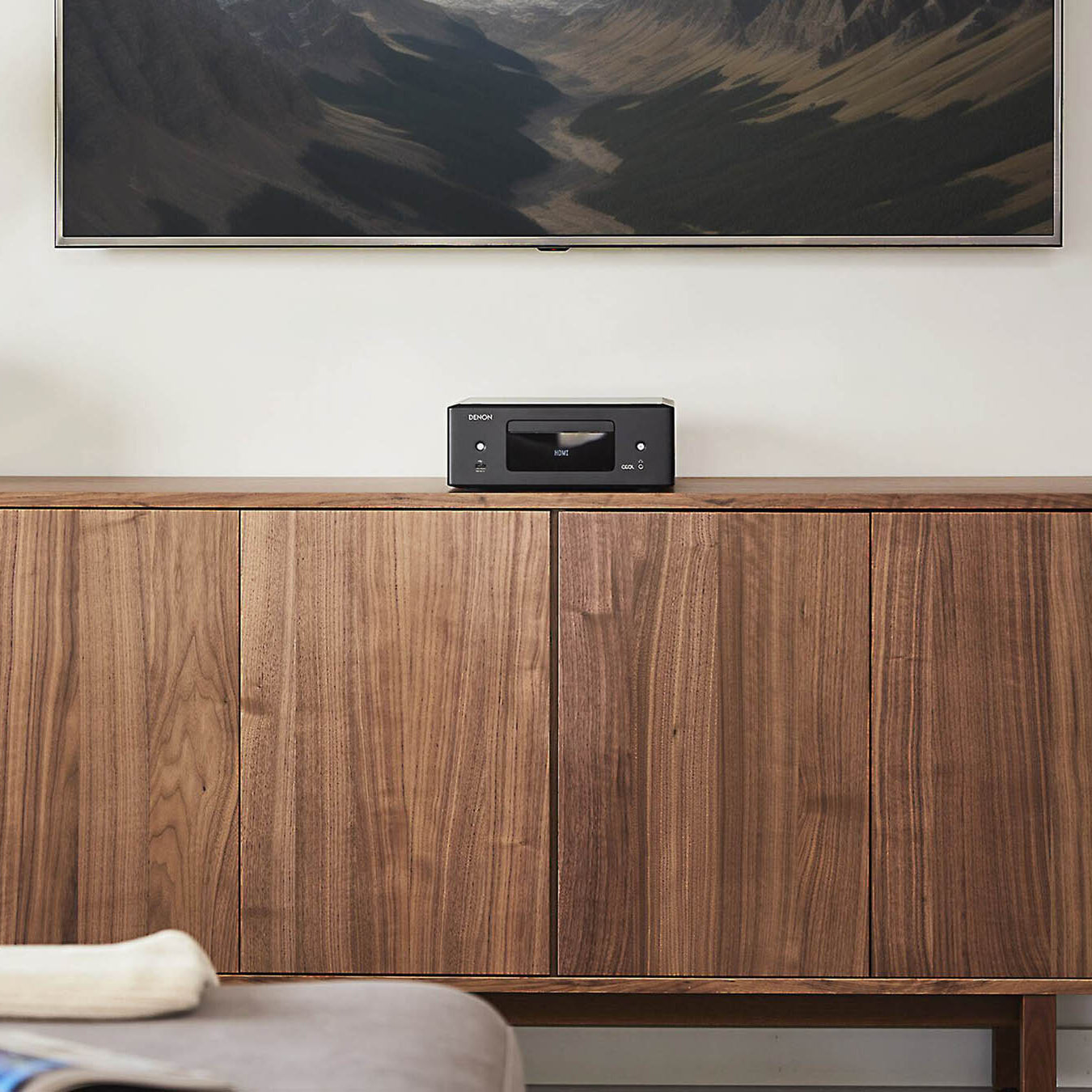Denon CEOL RCD-N12 Network Receiver - on timber cabinet in living room