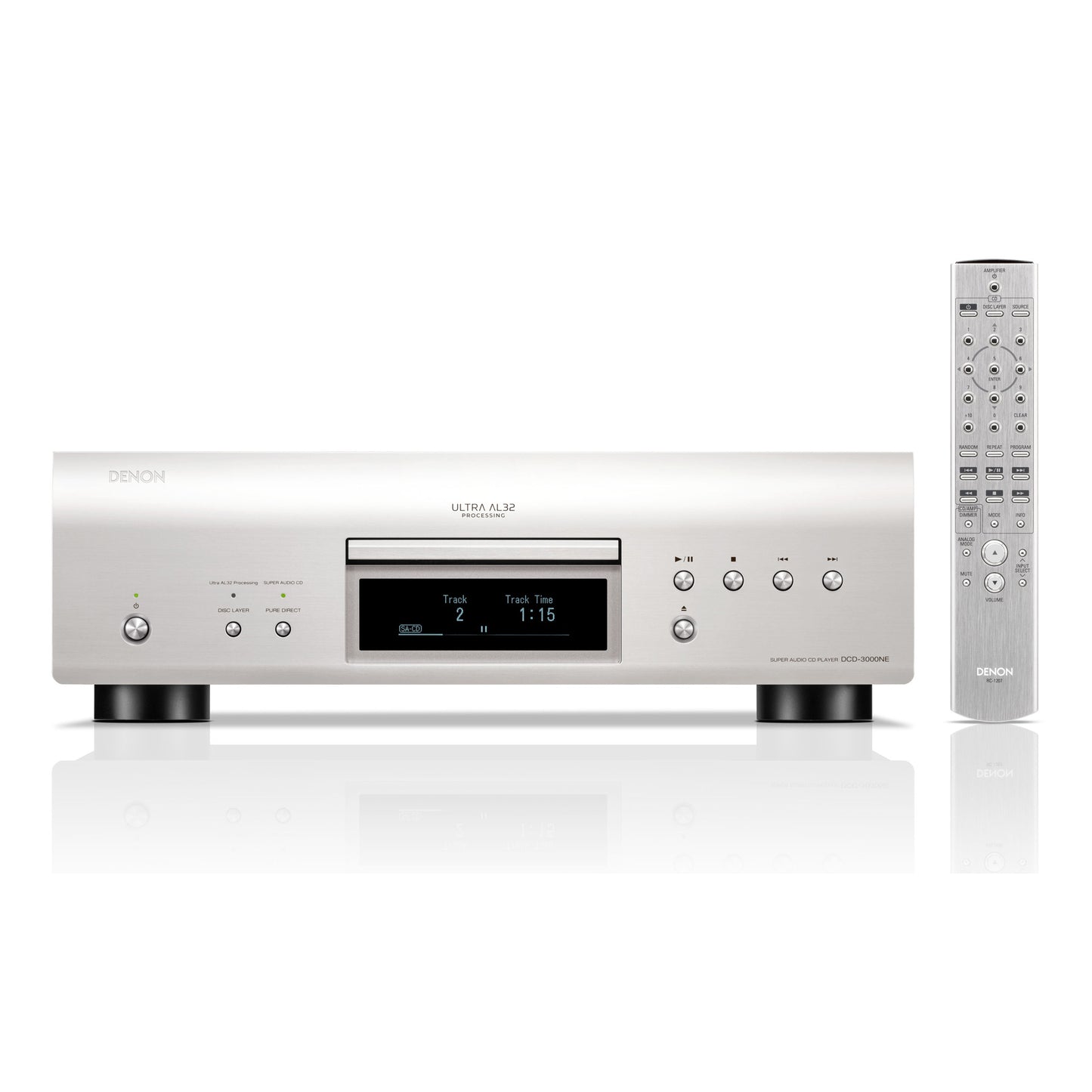 Denon DCD-3000NE Super Audio CD Player front view in silver with remote control