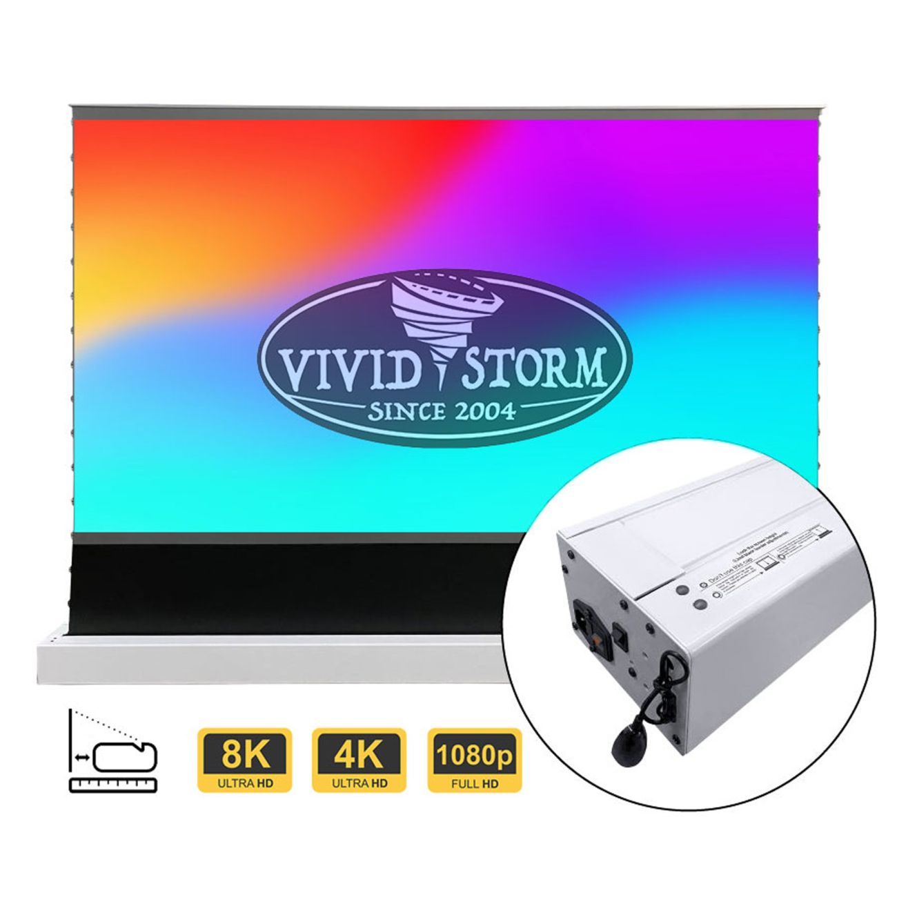 Vividstorm S PRO P Motorised Floor Rising CLR Perforated Projector Screen (White)