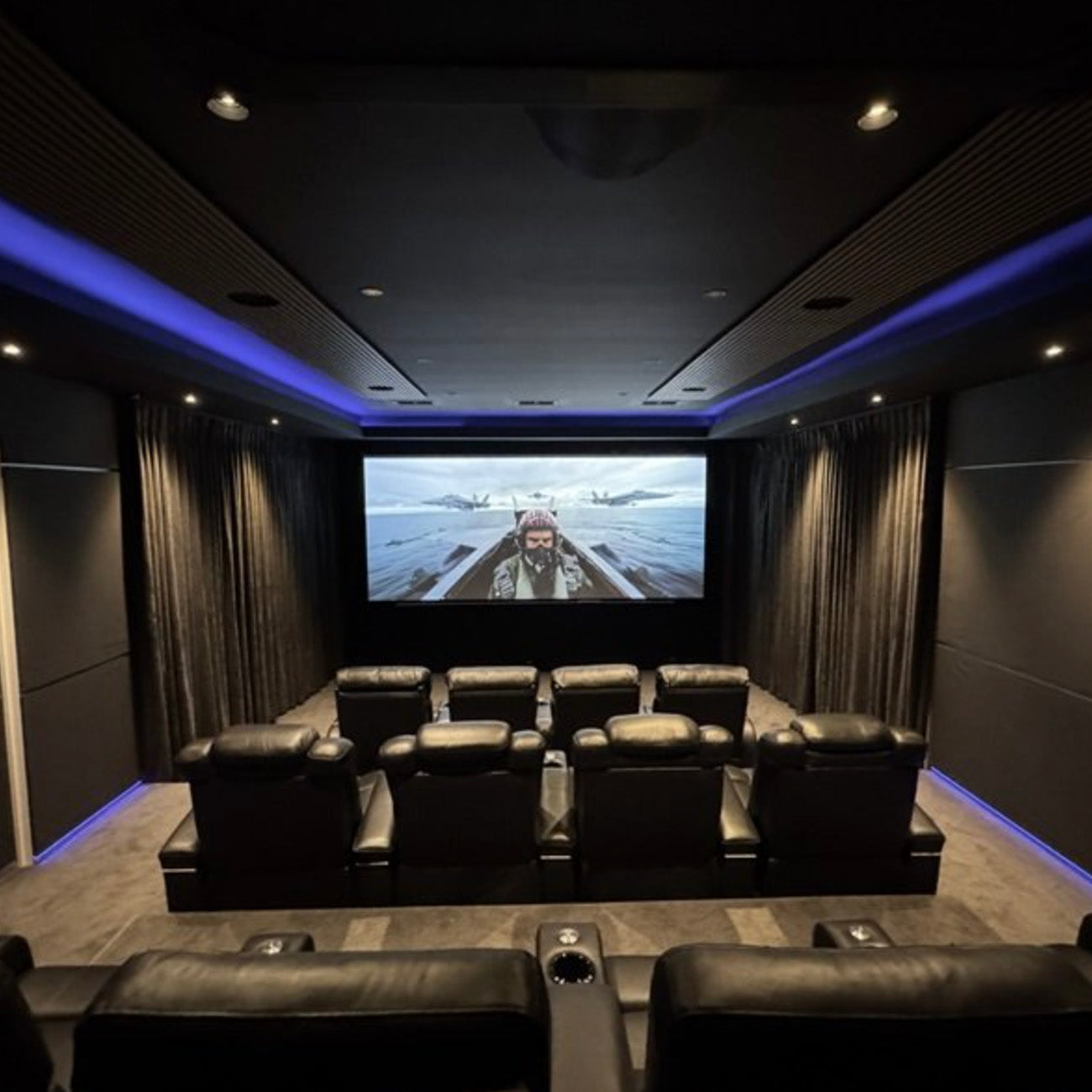 DTX Design Timber Slat Acoustic Panel on ceiling in cinema room