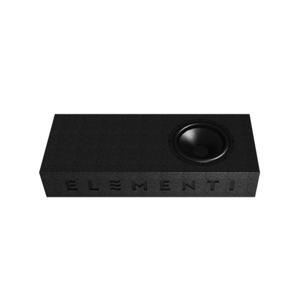 Elementi Audio Basalt Subwoofer laying down on white background