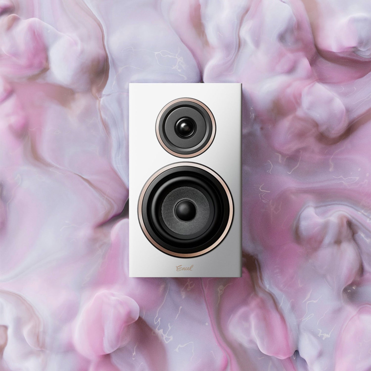 Encel Speaker on pink cloud background