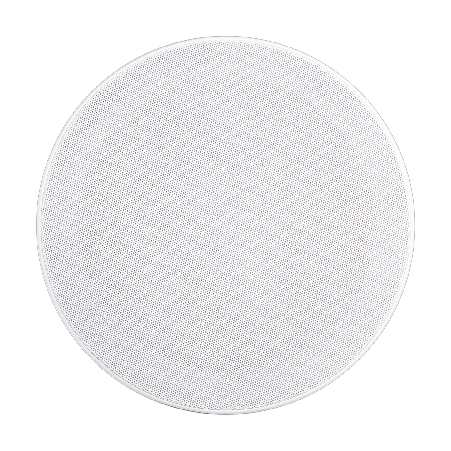 Round white ceiling speaker on a white background