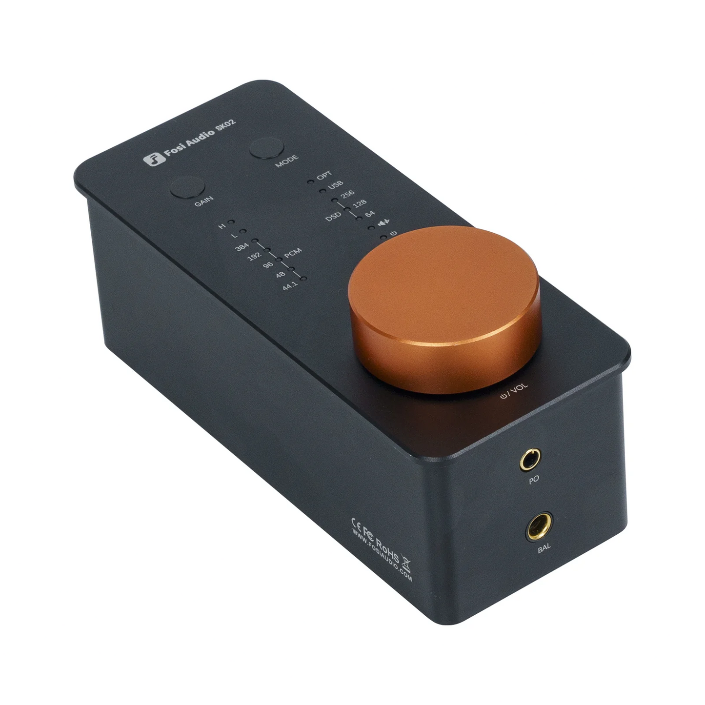 Fosi Audio SK02 Desktop DAC Headphone Amplifier on white background