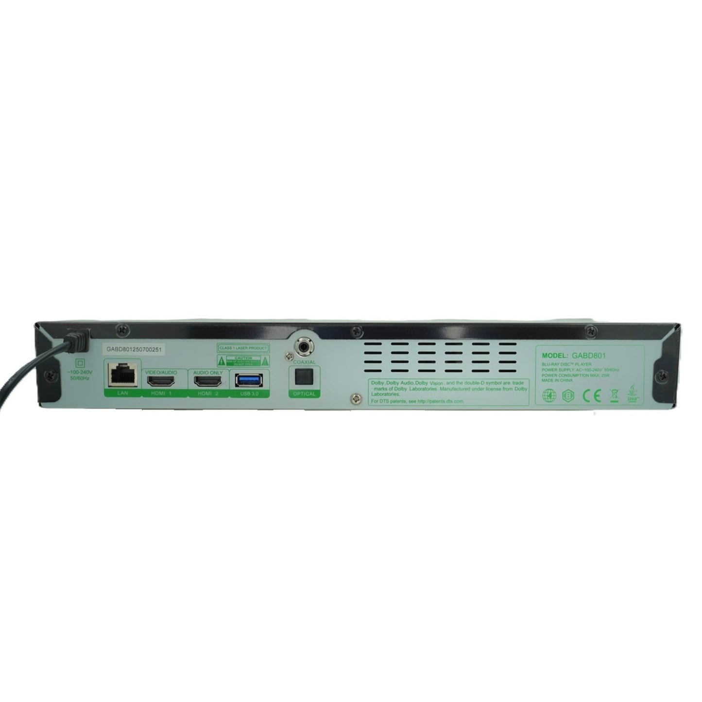 Rear view of Black Gotham Blu-ray Player