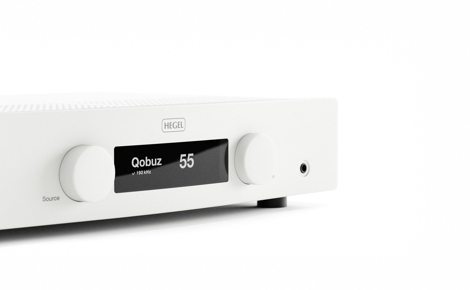 Close up view of Hegel H150 Streaming Amplifier on white background
