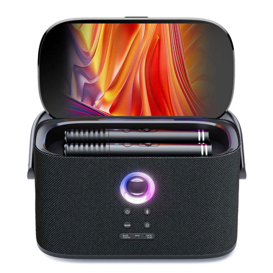 Ikarao Shell S2 Portable Karaoke Machine - Shown with Microphones