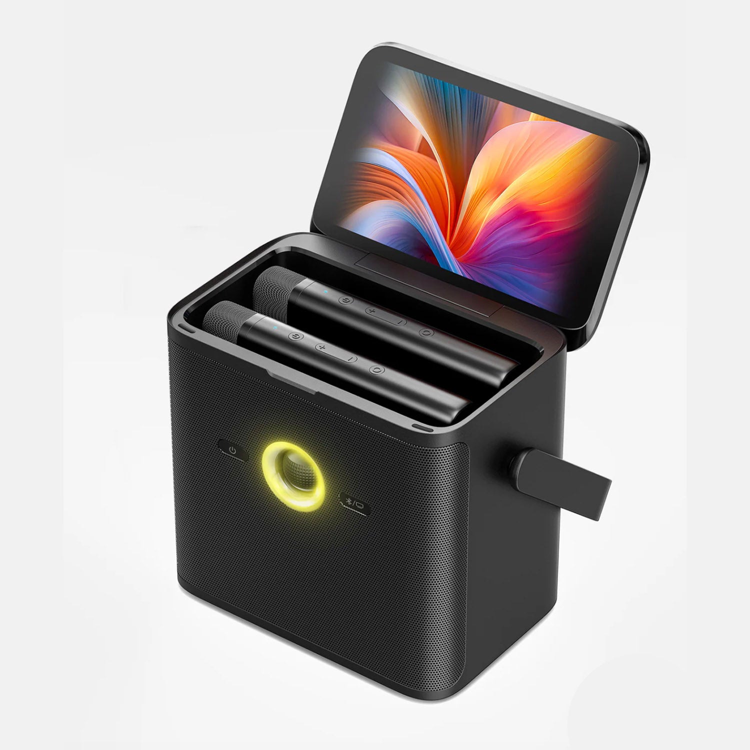 Ikarao Shell S3 Portable Karaoke Speaker - Angle with Microphones Charging