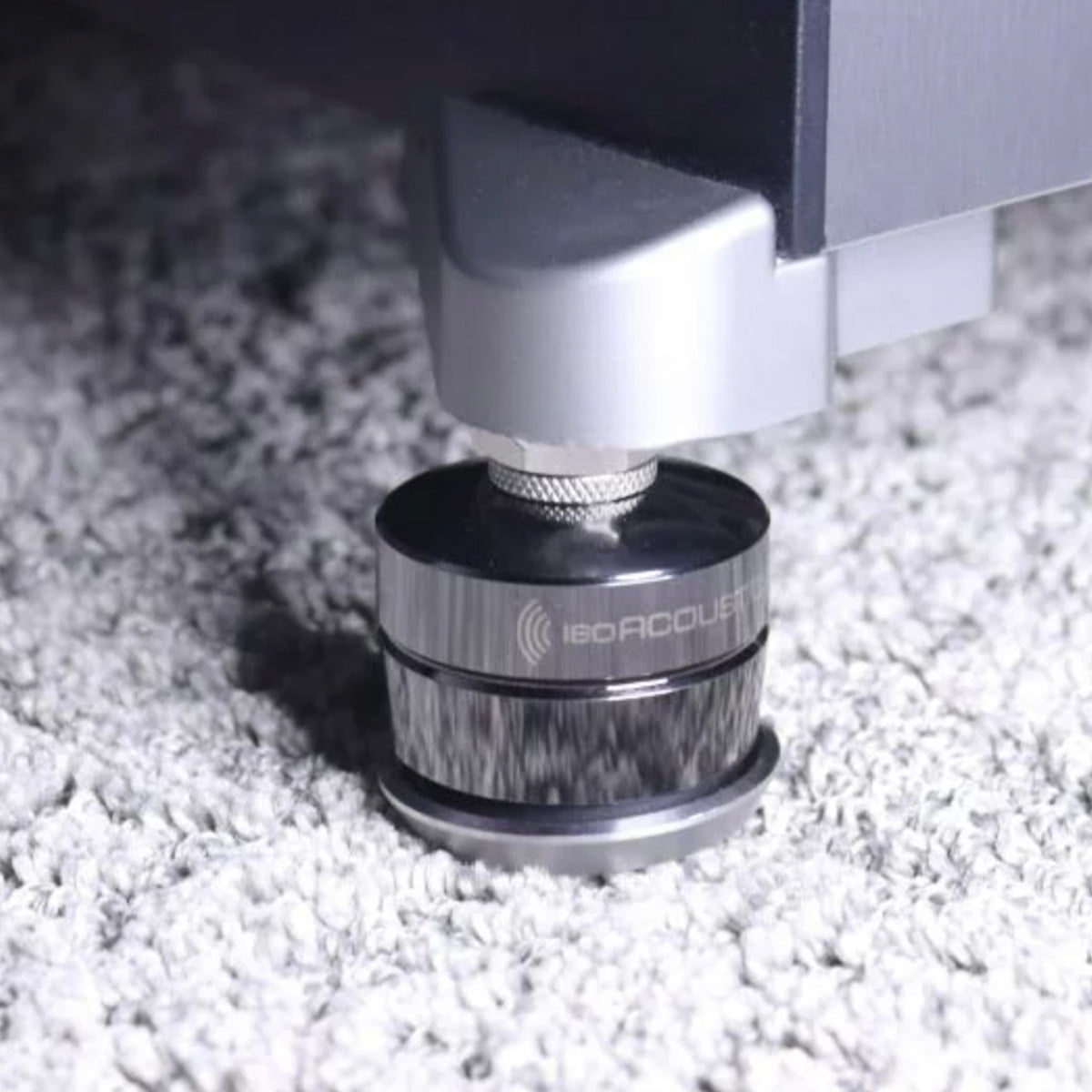 IsoAcoustics Gaia Carpet Disks - shown on IsoAcoustics feet