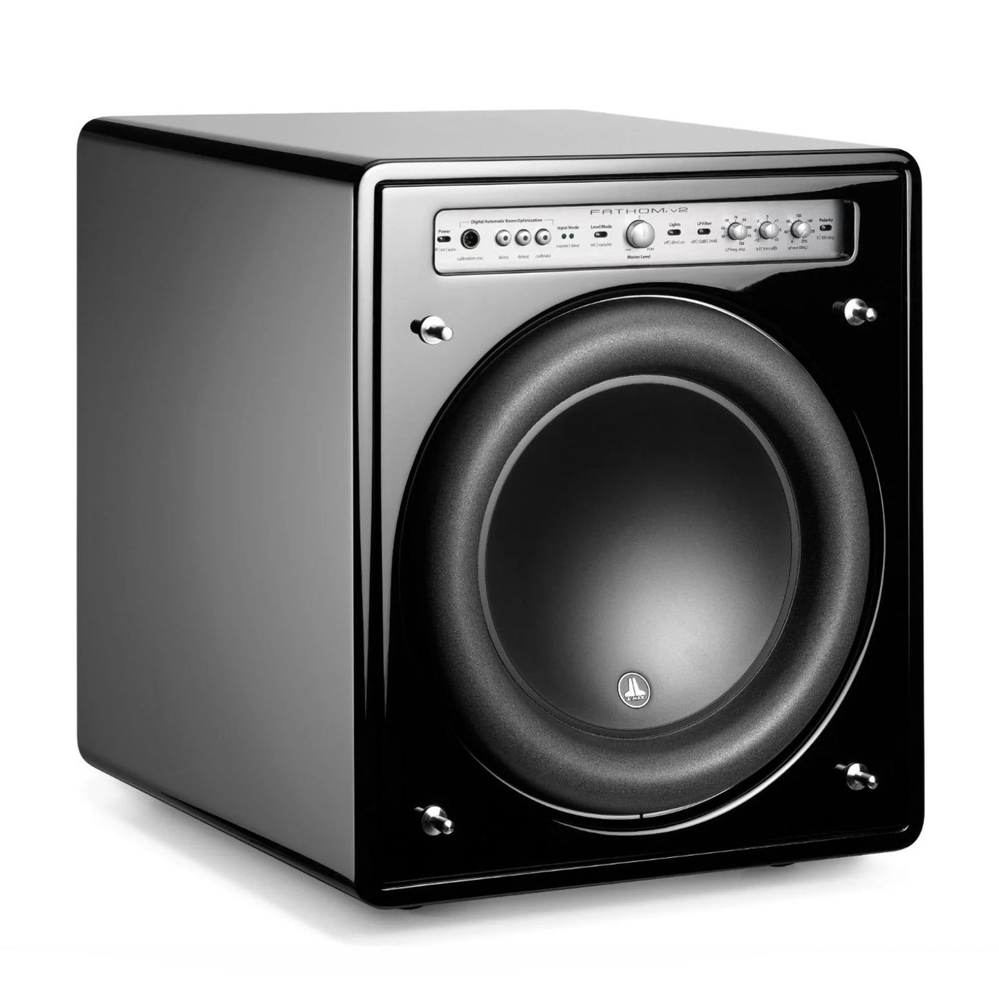 JL Audio Fathom f112v2 Subwoofer in Gloss Black - Front Angle Grille Off