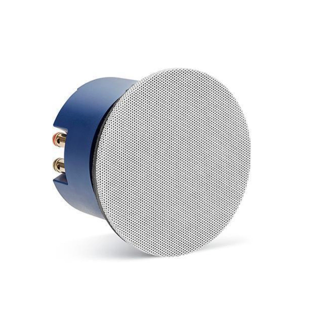 Angle of KEF Ci130QRfl Flush Mount In-Ceiling Speaker with white grille showing