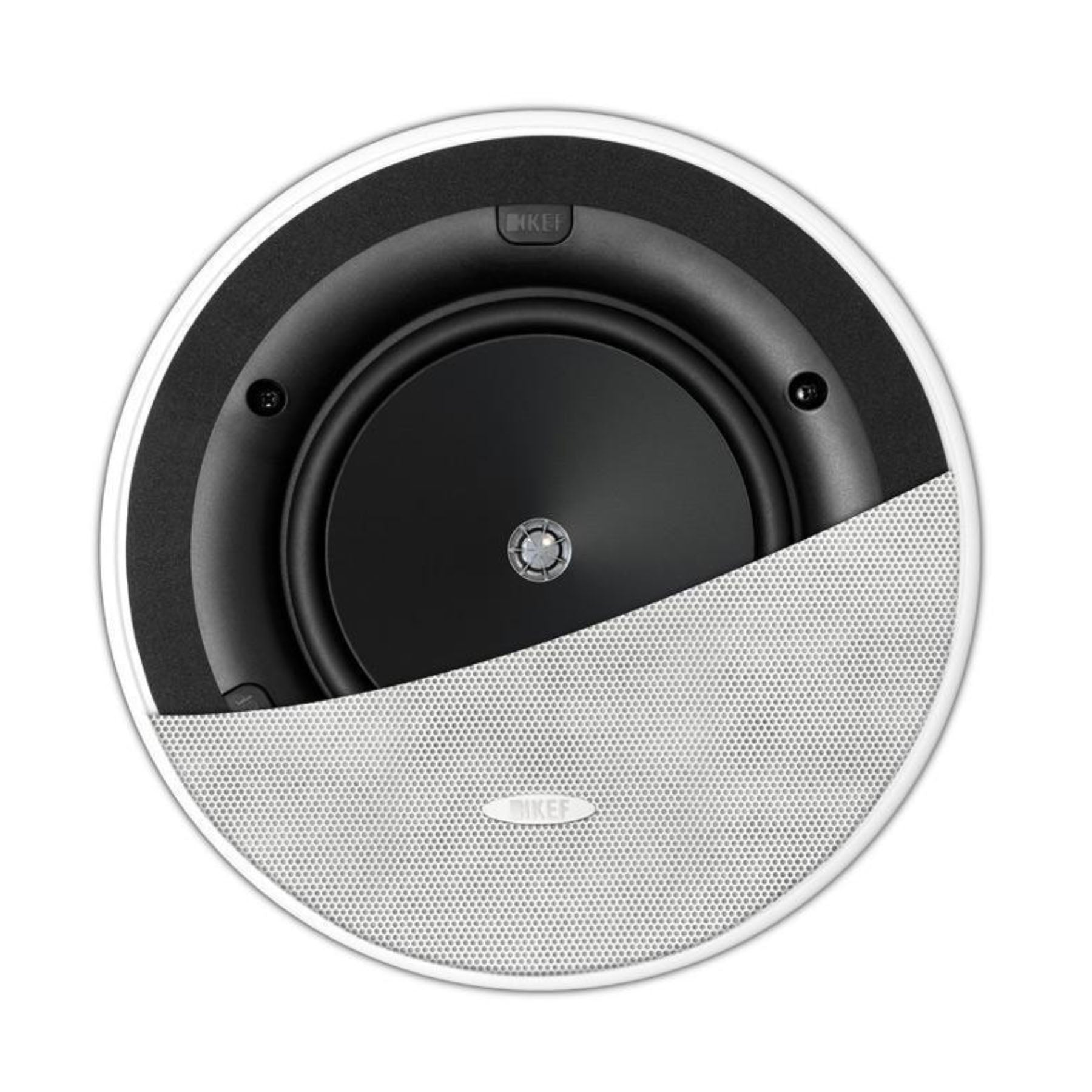 KEF Ci160.2CR In-Ceiling Speaker with half a grille