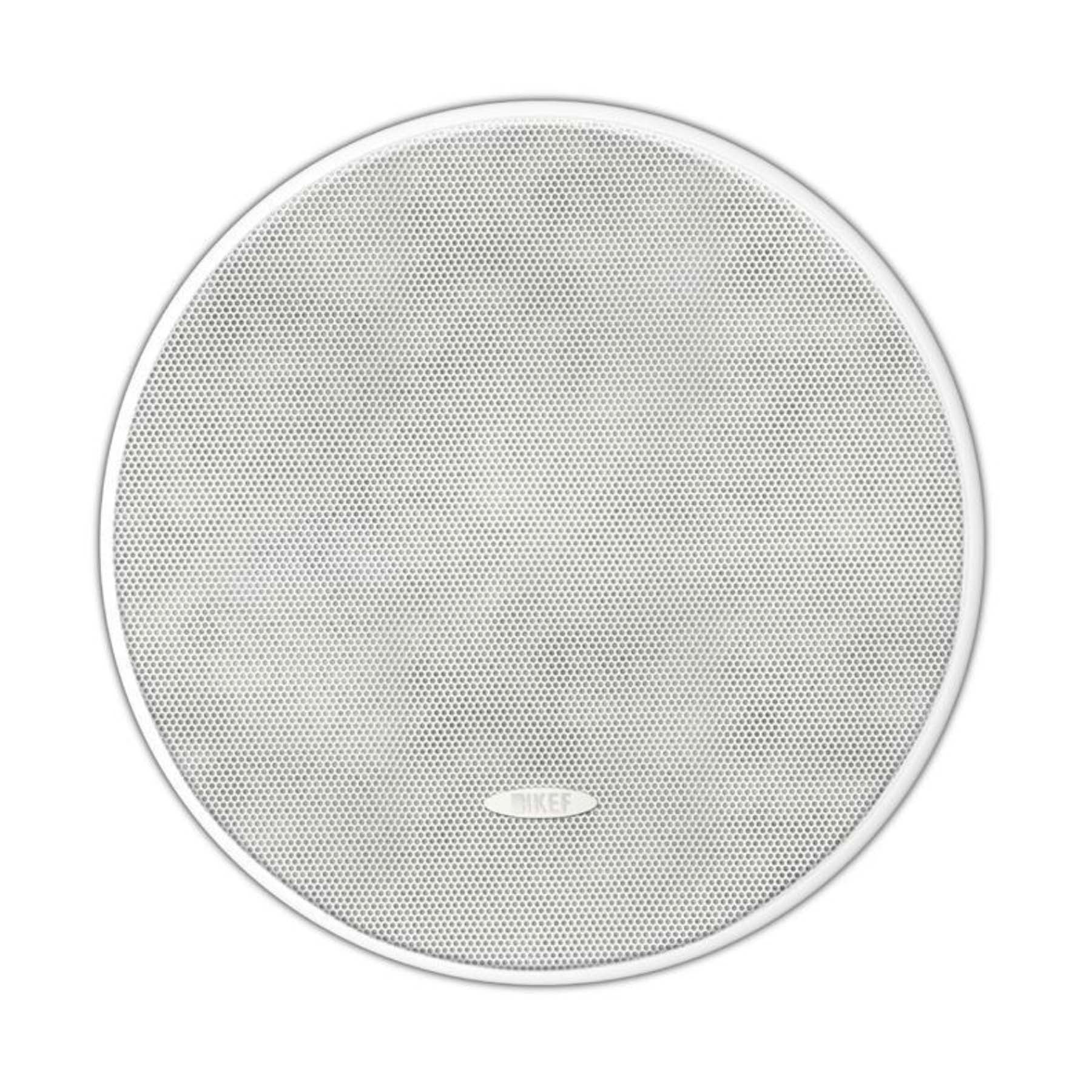 Front view of KEF Ci160.2CR In-Ceiling Speaker with white grille on