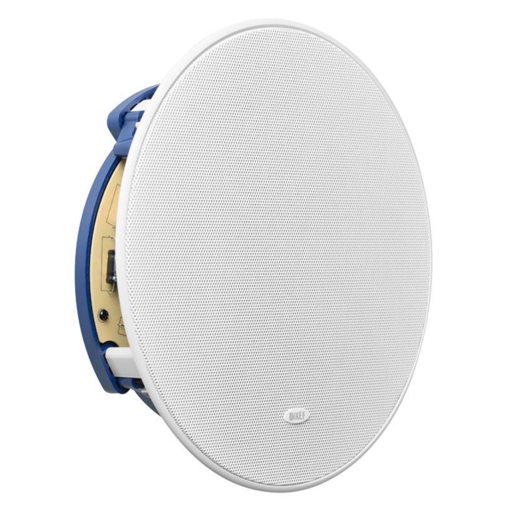 Angle of KEF Ci200.2CR In-Ceiling Speaker with white grille on