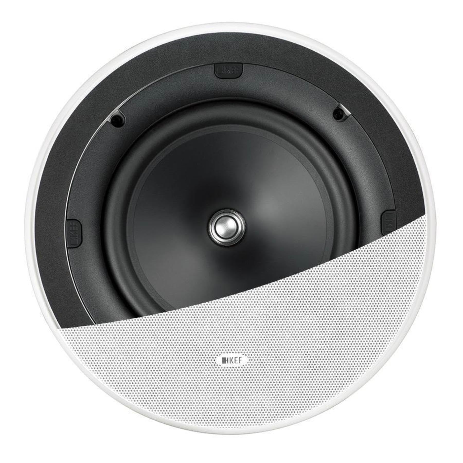 KEF Ci200ER In-Ceiling Speaker shown with half a grille