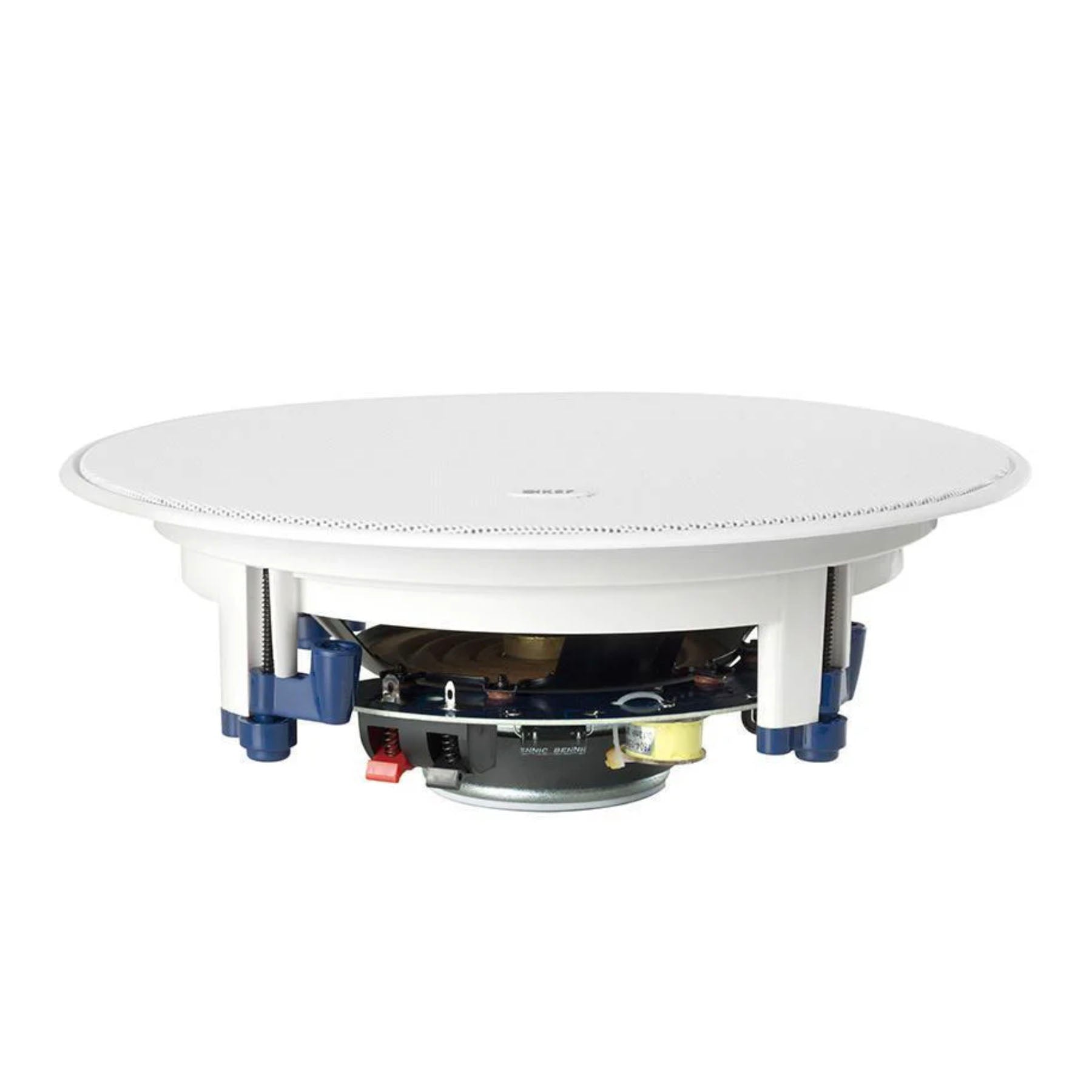 KEF Ci200ER In-Ceiling Speaker laying down with a white grille