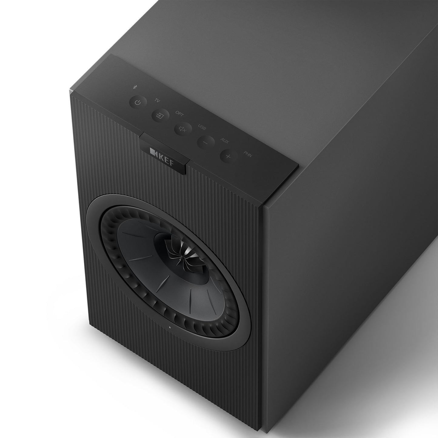 Top view of KEF Coda W Speaker in Dark Titanium on white background