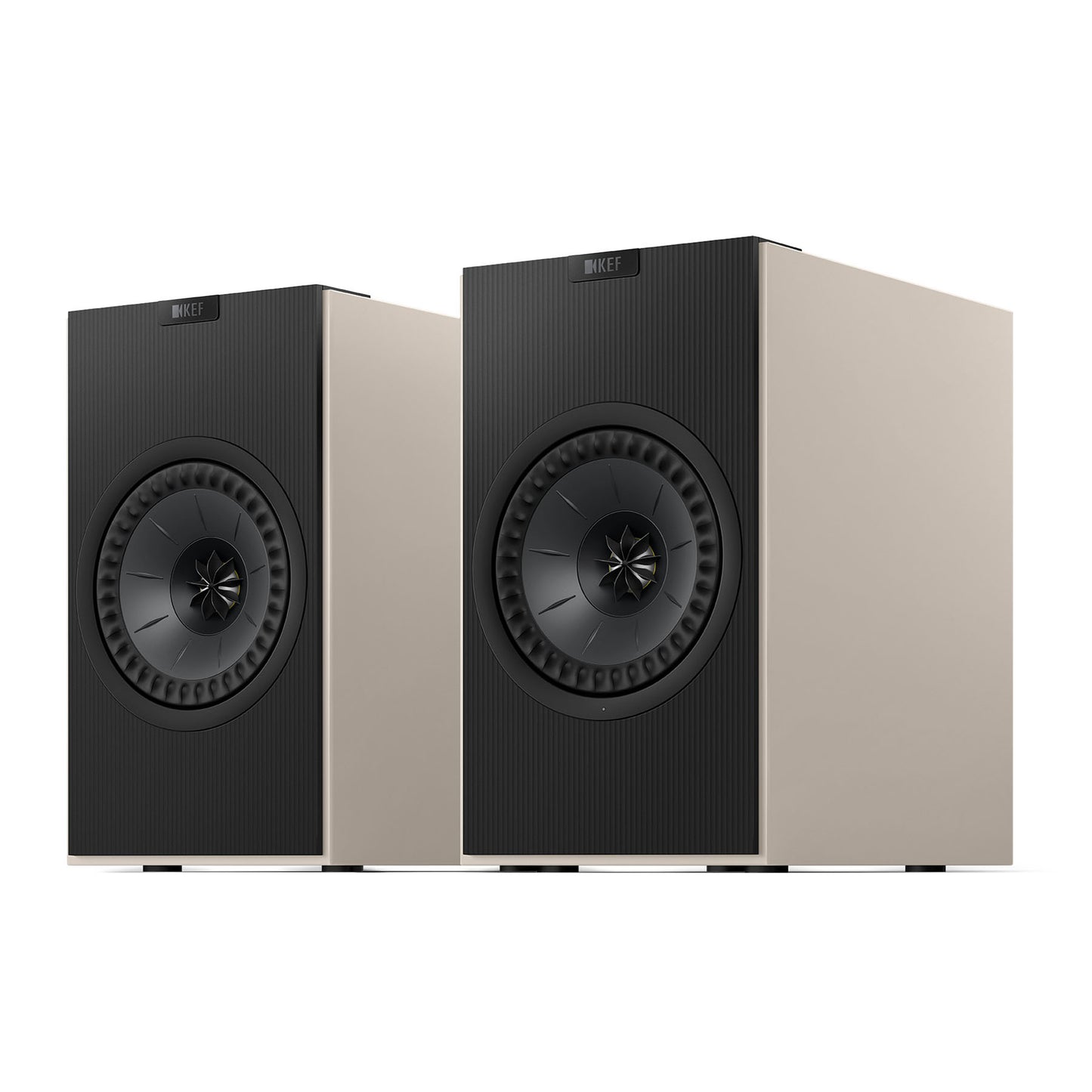 KEF Coda W Speakers in nickel grey on white background