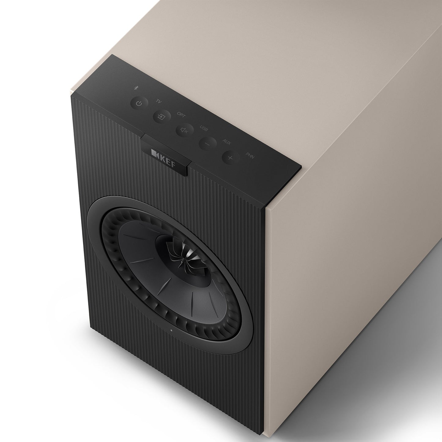 Top view of KEF Coda W Speakers in nickel grey on white background