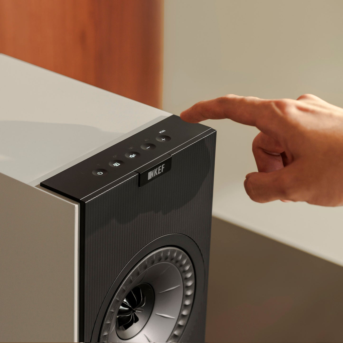 KEF Coda W Speakers in nickel grey control buttons
