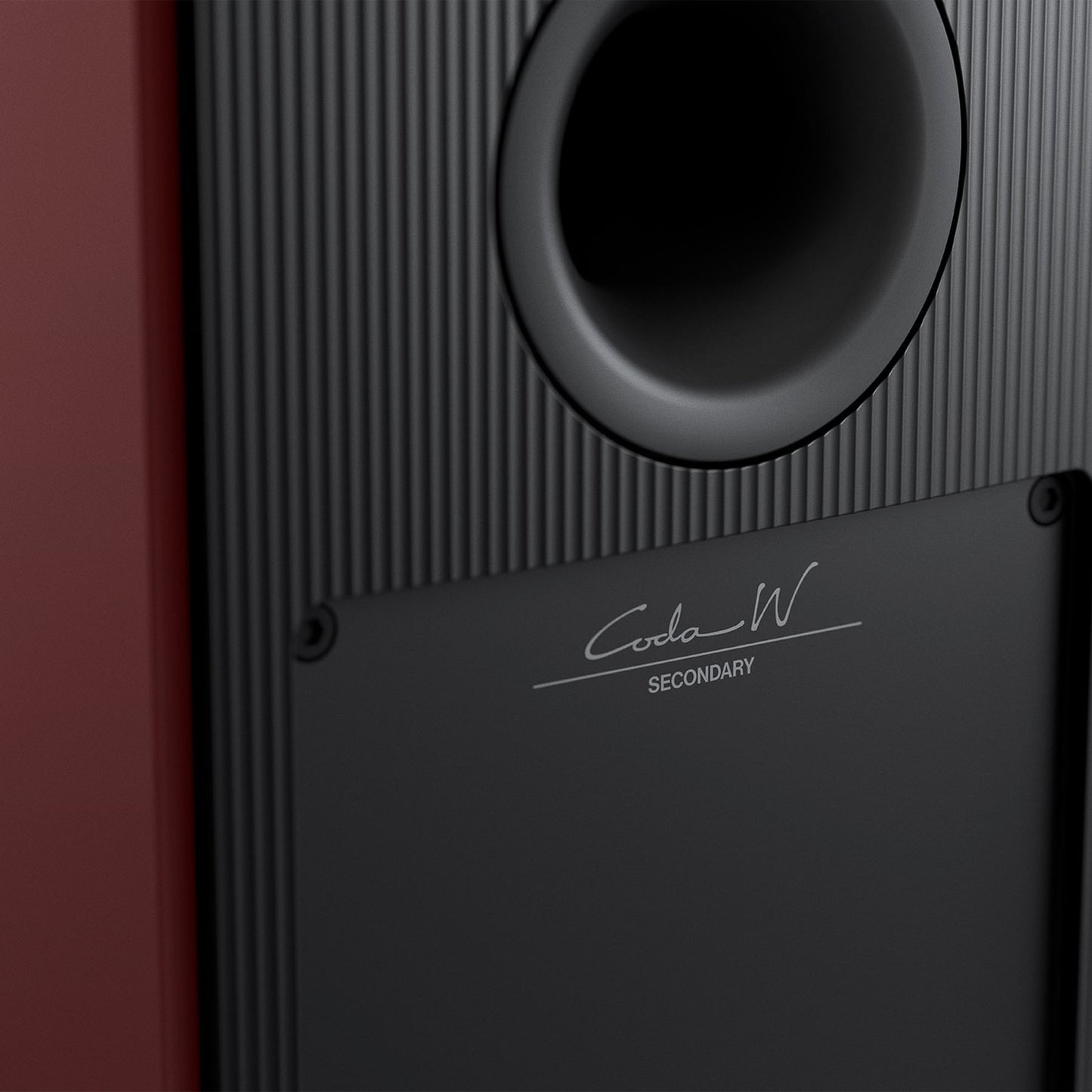 Close up of KEF Coda W All-In-One Wireless Hi-Fi Speakers in Vintage Burgundy
