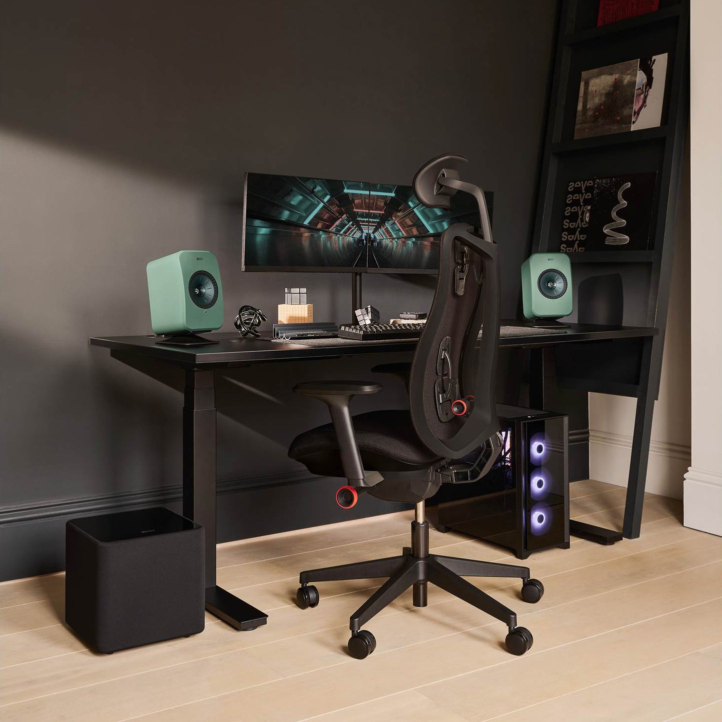 KEF Kube 8 MIE Subwoofer - Shown with Bookshelf Speakers (Sold Separately)