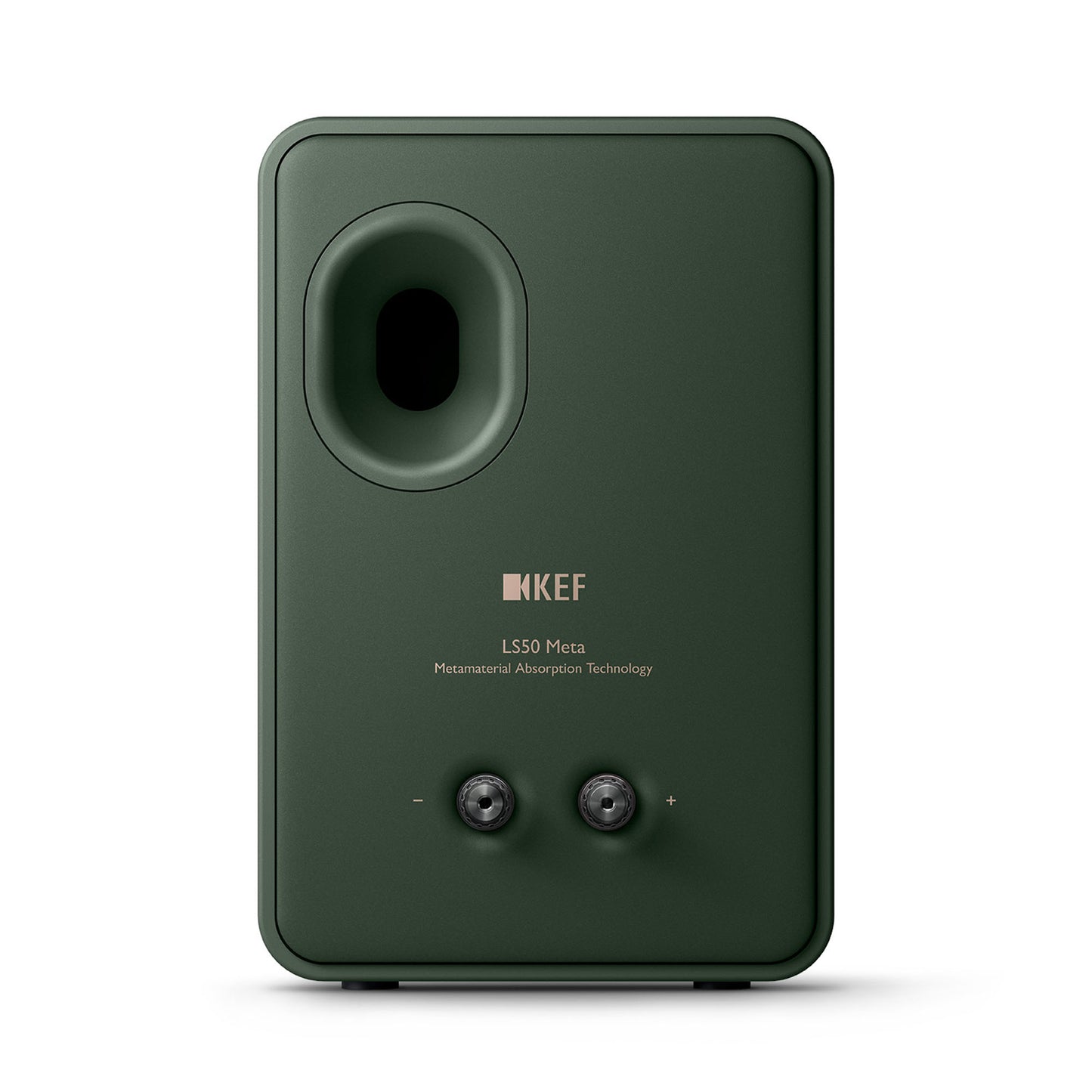 Rear of KEF LS50 Meta Bookshelf Speakers in Moss Green finish