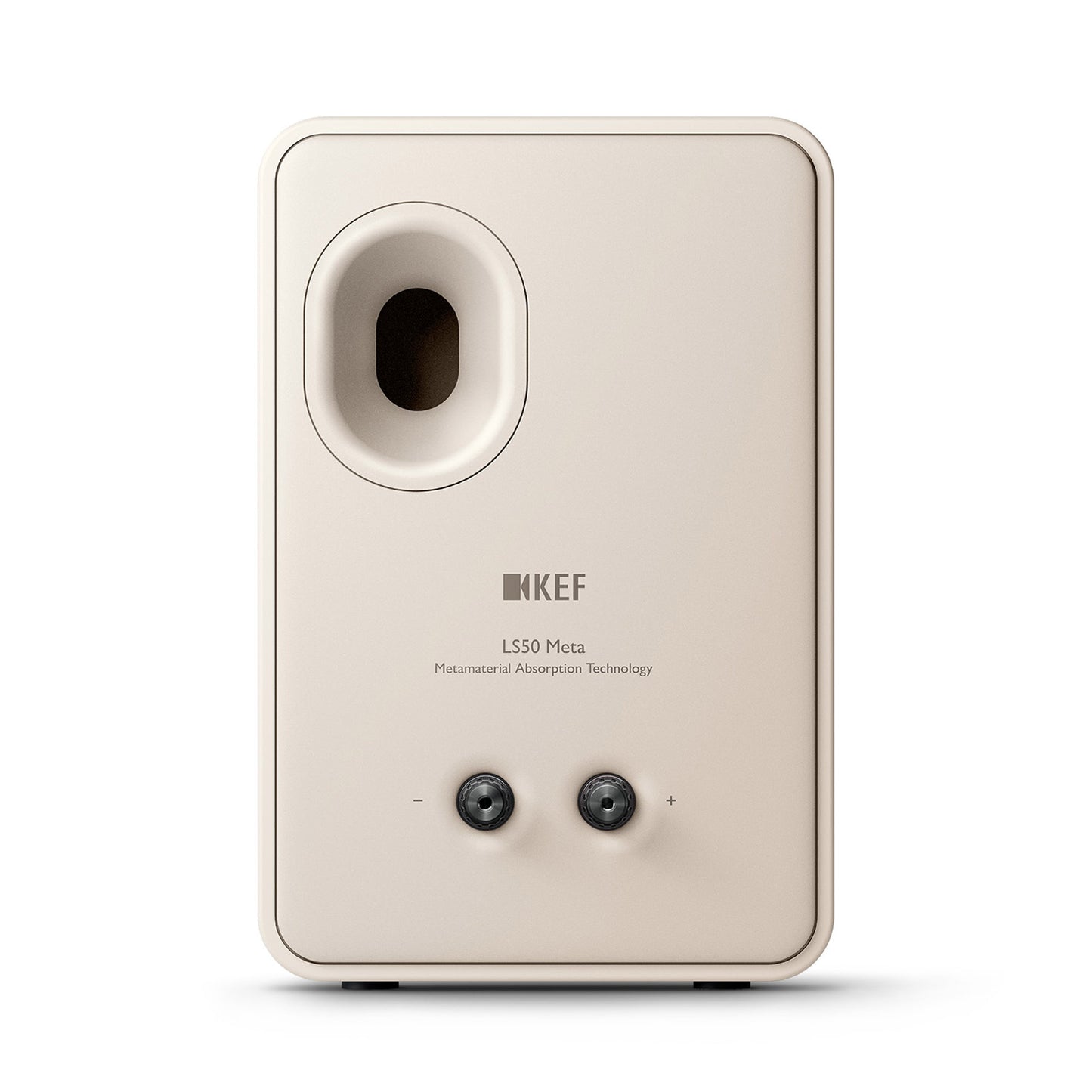 Rear of KEF LS50 Meta Bookshelf Speakers in Sand Shell finish
